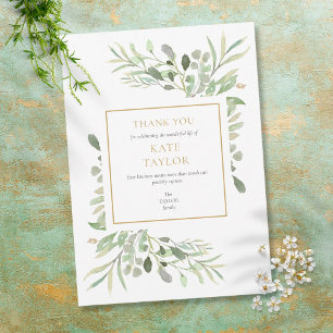 Simple Modern Funeral Memorial Greenery Thank You Card