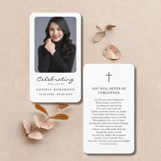 Simple Modern Funeral Memorial Prayer Photo Card (Creator Uploaded)