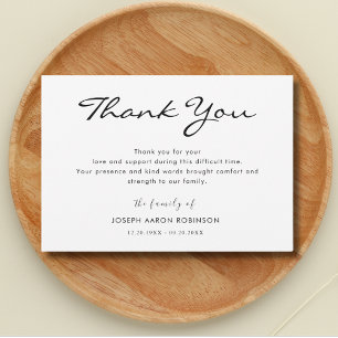 Simple Modern Funeral Memorial Thank You Note