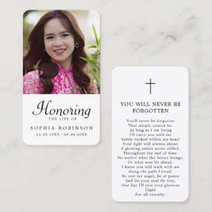 Simple Modern Funeral Photo Memorial Prayer Card