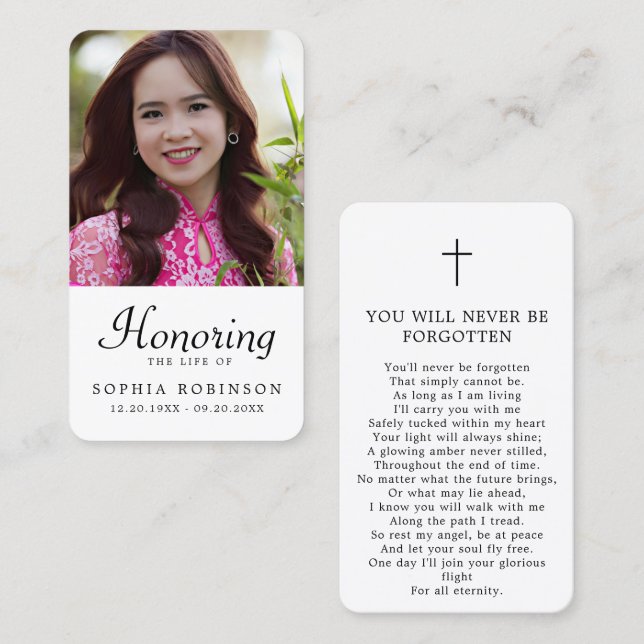 Simple Modern Funeral Photo Memorial Prayer Card (Front/Back)