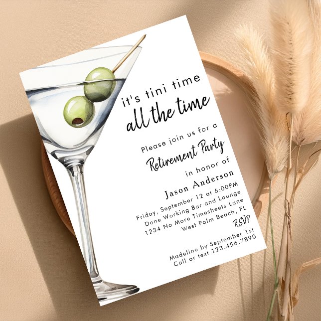 Simple Modern Funny Dirty Martini Retirement Party Invitation (Creator Uploaded)