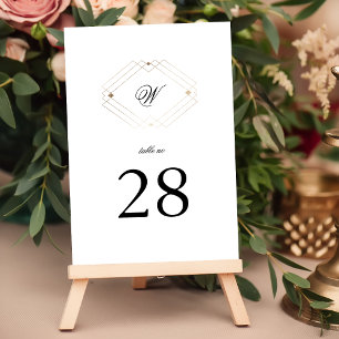 Simple Modern Geometric Gold Diamond Monogram Table Number