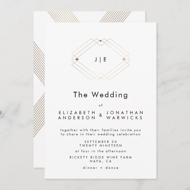 Simple Modern Geometric Gold Wedding Invitation (Front/Back)
