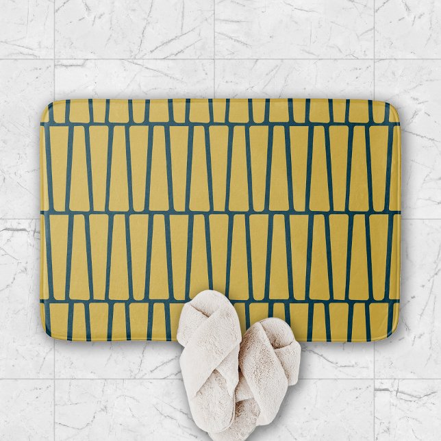 Simple Modern Geometric Navy Mustard Pattern Bath Mat (Creator Uploaded)