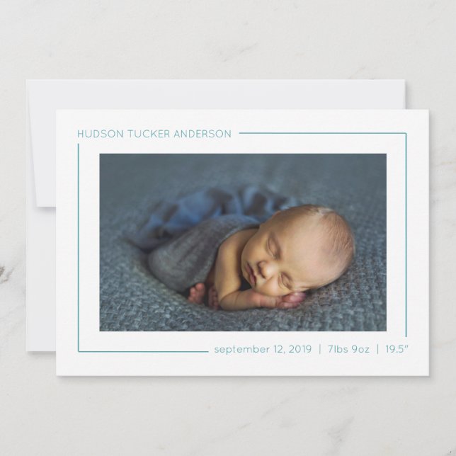 Simple Modern Geometric Teal Birth Announcement (Front)