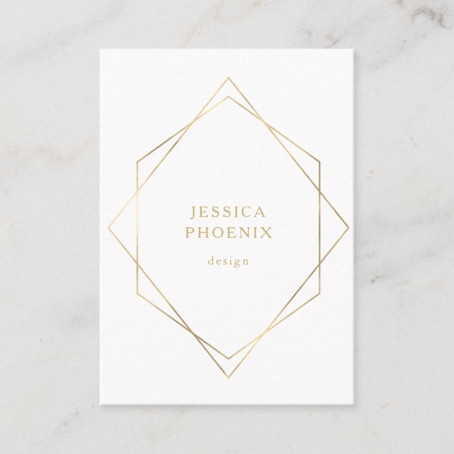 Simple, modern geometrical gold imitation white business card (Front)
