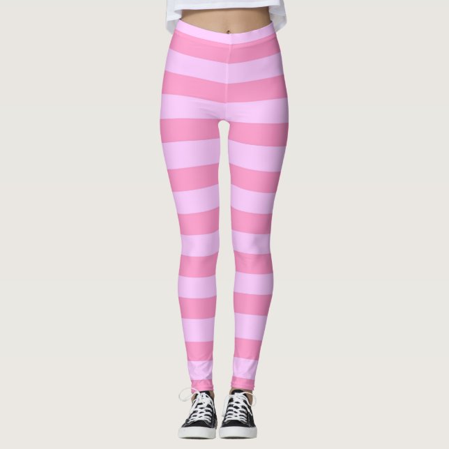 Simple Modern Girly Pink Stripe Pattern Leggings (Front)