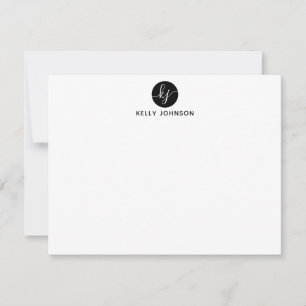 Simple Modern Girly Script Circle Monogram Black Card