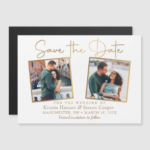 Simple Modern Gold 2 Photo Save the Date Magnet