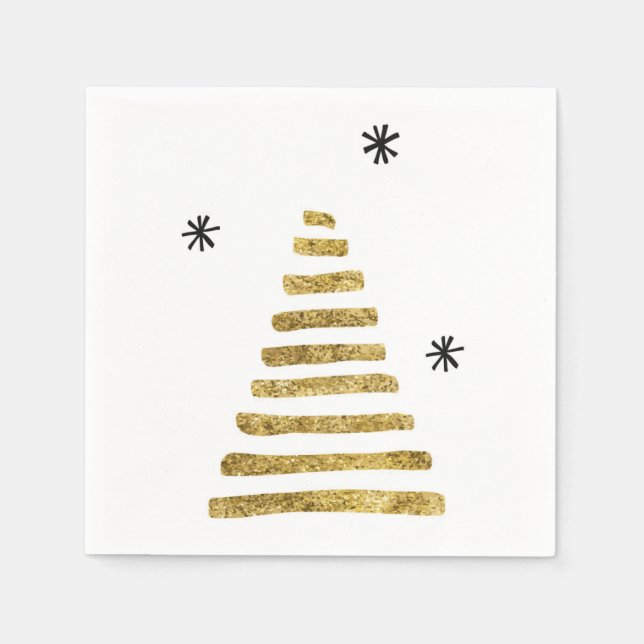Simple modern gold and black Christmas tree  Napkin (Front)