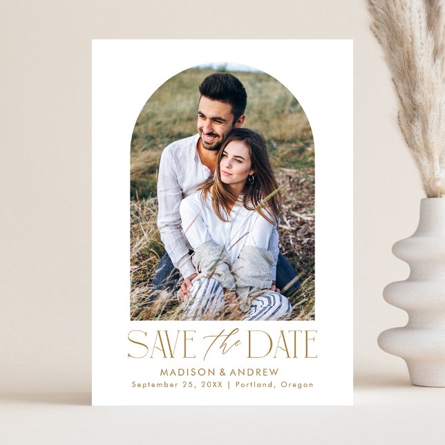Simple Modern Gold Arch Photo Save The Date (Creator Uploaded)