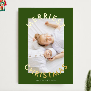 Simple Modern Gold Bold Merriest Christmas Photo Foil Holiday Card