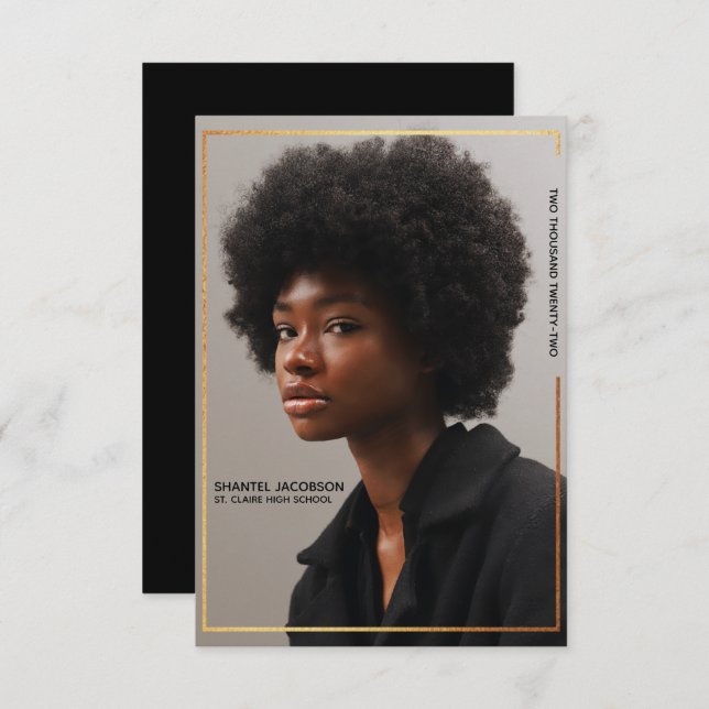 Simple Modern Gold Border Graduation Announcement (Front/Back)