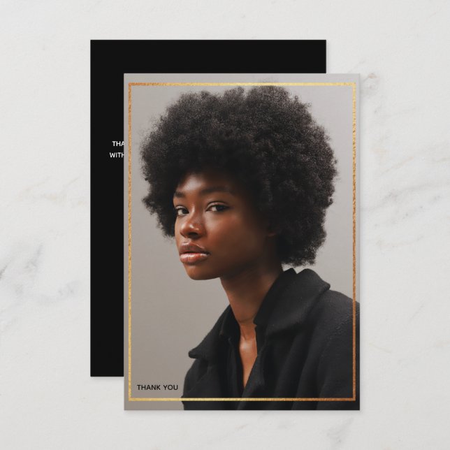 Simple Modern Gold Border Graduation Thank You Invitation (Front/Back)