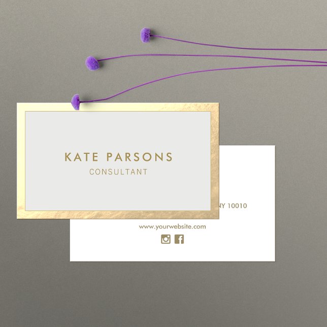 Simple Modern Gold Border  Grey Business Card (Creator Uploaded)