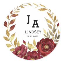 Simple Modern Gold Burgundy Wedding Classic Round