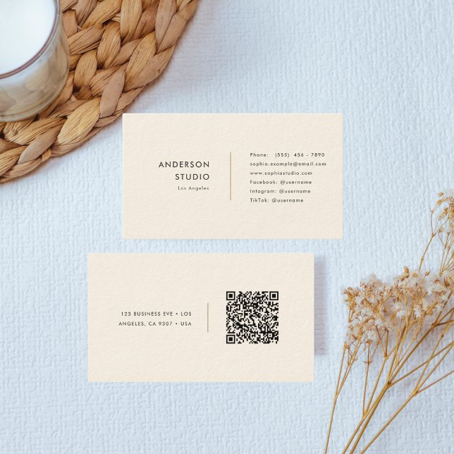Simple Modern Gold Cream QR Code Business Card (Creator Uploaded)