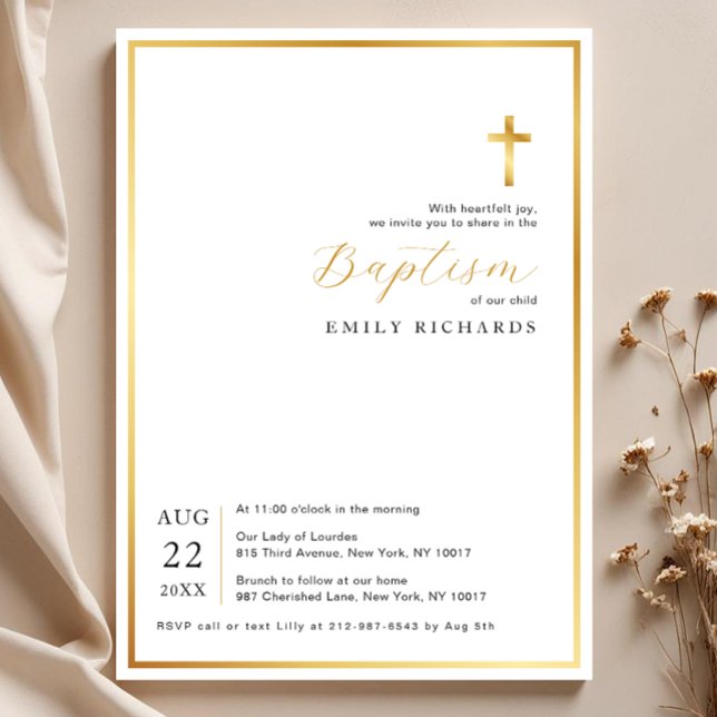 Simple Modern Gold Cross Baptism Invitation  (Minimalist Baptism Invitation)