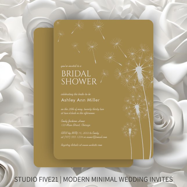Simple Modern Gold Dandelion Bridal Shower Invitation (Creator Uploaded)