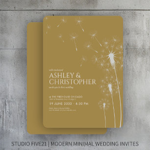 Simple Modern Gold Dandelion Wedding Invitation