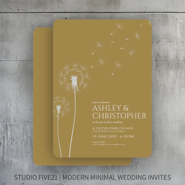Simple Modern Gold Dandelion Wedding Invitation (Creator Uploaded)