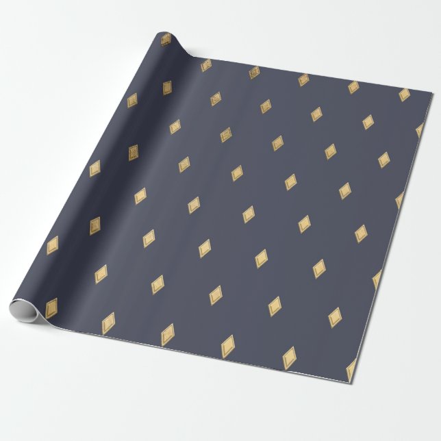 Simple Modern Gold Diamond Navy Blue Pattern Wrapping Paper (Unrolled)