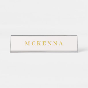 Simple Modern Gold Ecru Personalised Desk Name Plate