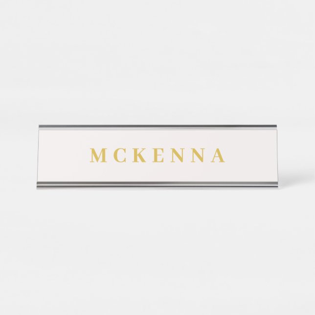 Simple Modern Gold Ecru Personalised Desk Name Plate (Front)