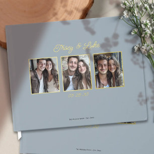 Simple Modern Gold Frame with Three Couple Photos Guest Book