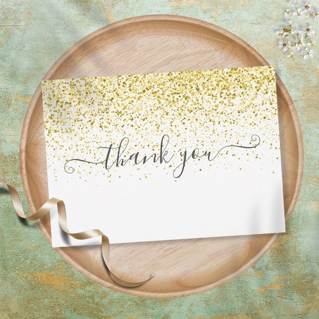 Simple Modern Gold Glitter Script Thank You Card (Creator Uploaded)