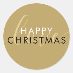 Simple Modern Gold Happy Christmas Script Love Classic Round Sticker