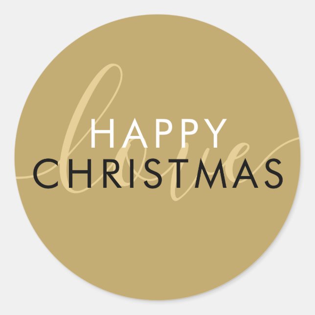 Simple Modern Gold Happy Christmas Script Love Classic Round Sticker (Front)
