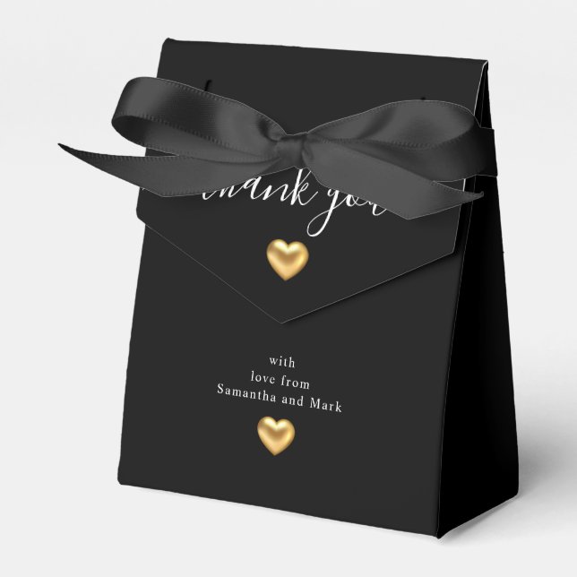 Simple Modern Gold Heart Black Wedding Favour Box (Front Side)