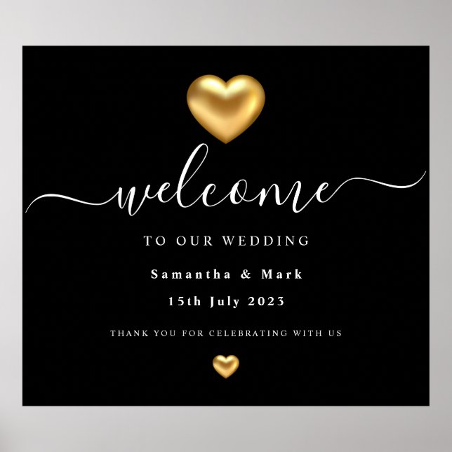 Simple Modern Gold Heart Wedding Poster (Front)