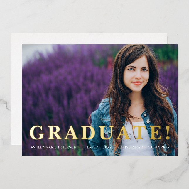 Simple Modern Gold Letters Photo Graduation   (Front/Back)
