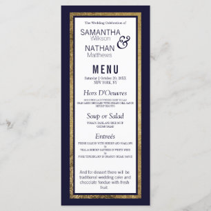 Simple Modern Gold Lined Navy Blue Wedding Menu