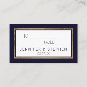 Simple Modern Gold Lined Navy Blue Wedding Place Card