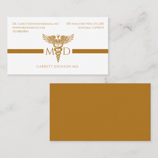 Simple Modern Gold Minimalist Doctor Physician Business Card (Front/Back)