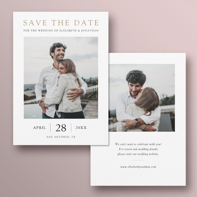 Simple Modern Gold Multi Photo Wedding Save The Date (Creator Uploaded)