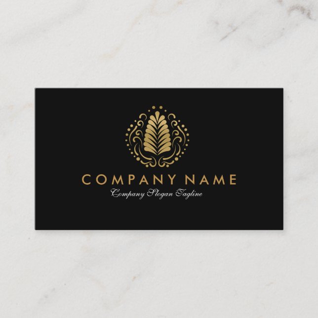 Simple Modern Gold Ornament Logo Design Business Card (Front)