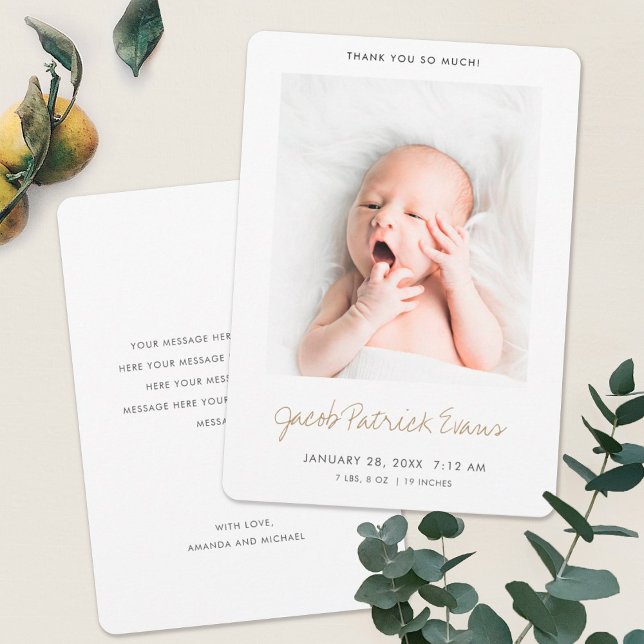 Simple Modern Gold Photo Baby Gift Thank You Card (Creator Uploaded)