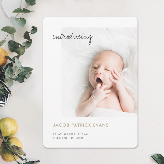 Simple Modern Gold Photo Boy or Girl Birth Announcement (Creator Uploaded)