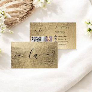Simple Modern Gold Photo Qr Makeup Artist Business Card