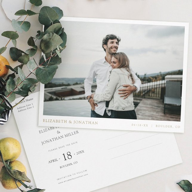 Simple Modern Gold Photo Wedding Save the Date Invitation Postcard (Creator Uploaded)