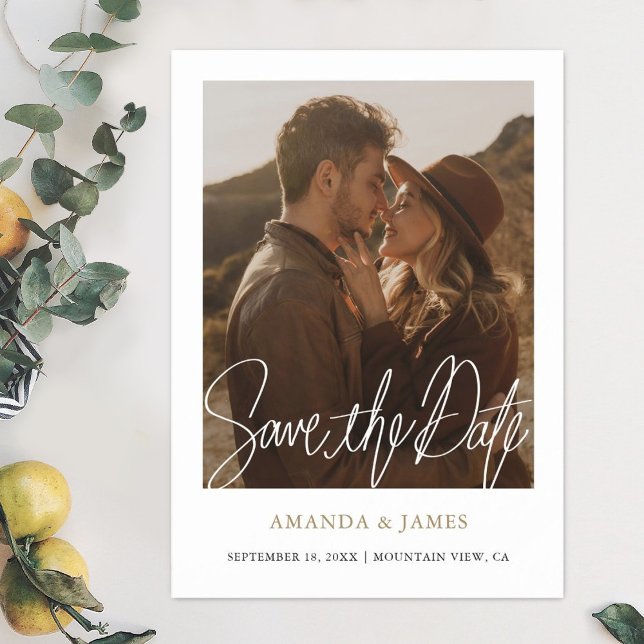 Simple Modern Gold Photo Wedding Save the Date   Magnetic Invitation (Creator Uploaded)