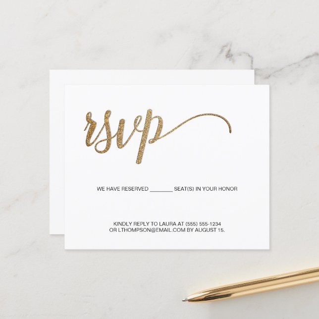 Simple Modern Gold RSVP no mailing Reserved Seat (Front/Back In Situ)