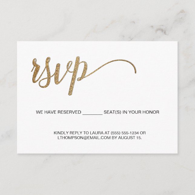 Simple Modern Gold RSVP no mailing Reserved Seat Enclosure Card (Front)
