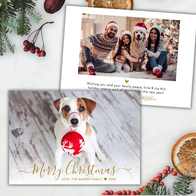 Simple Modern Gold Script 2 Photo Christmas Holiday Card (Creator Uploaded)