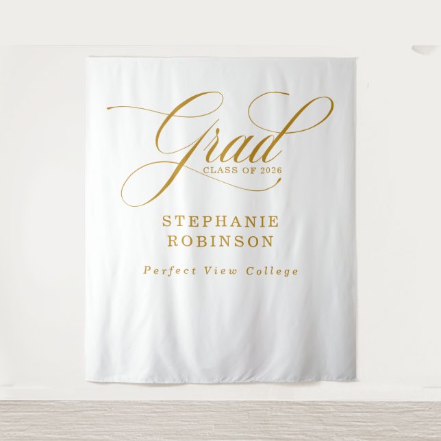 Simple Modern Gold Script Grad Backdrop Tapestry (Front)